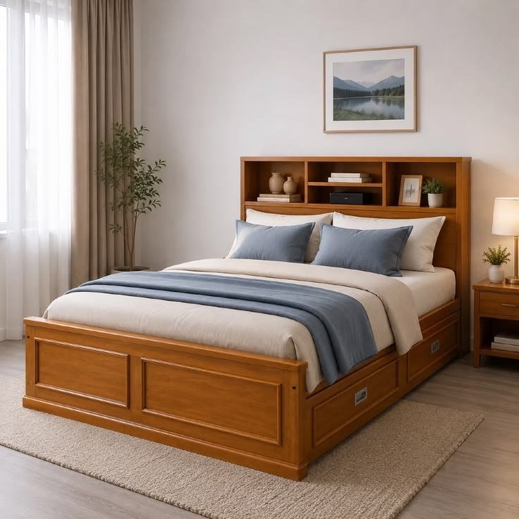 Classy headboard stroage queen size bed